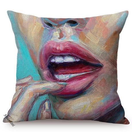 Beautiful Face Oil Painting Art Decorative Throw Pillow Case Funky Woman Portrait Cotton Linen Sofa Cushion Cover Cojines