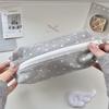 Portable Soft Grey Polka Dot Canvas Pencil Case Large Capacity Smooth Zipper For Students School Office Daily Stationery Storage