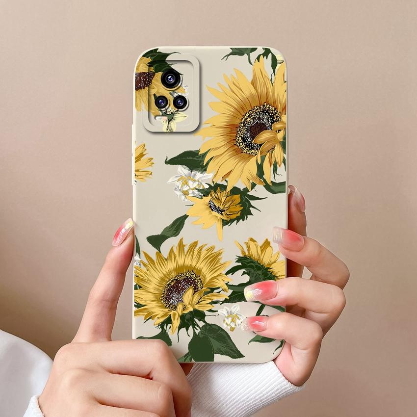 

Для Vivo S16 Y77 S19 S10 V17 V20 Y75 Чехол для телефона Лепестки подсолнуха Узор Жидкий силикон Ударопрочный Защитный Мягкий Чехол на заднюю панель Для Vivo Бампер Корпус Vivo Y97