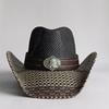 Nouveau Chapeau de Cowboy Western Vintage pour Homme Chapeau de Soleil de Plage Tressage en Paille Fait Main Chapeau Jazz Cowgirl Gentleman Sombrero Hombre