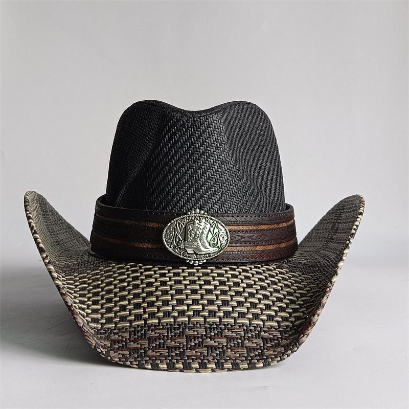 Nouveau Chapeau de Cowboy Western Vintage pour Homme Chapeau de Soleil de Plage Tressage en Paille Fait Main Chapeau Jazz Cowgirl Gentleman Sombrero Hombre
