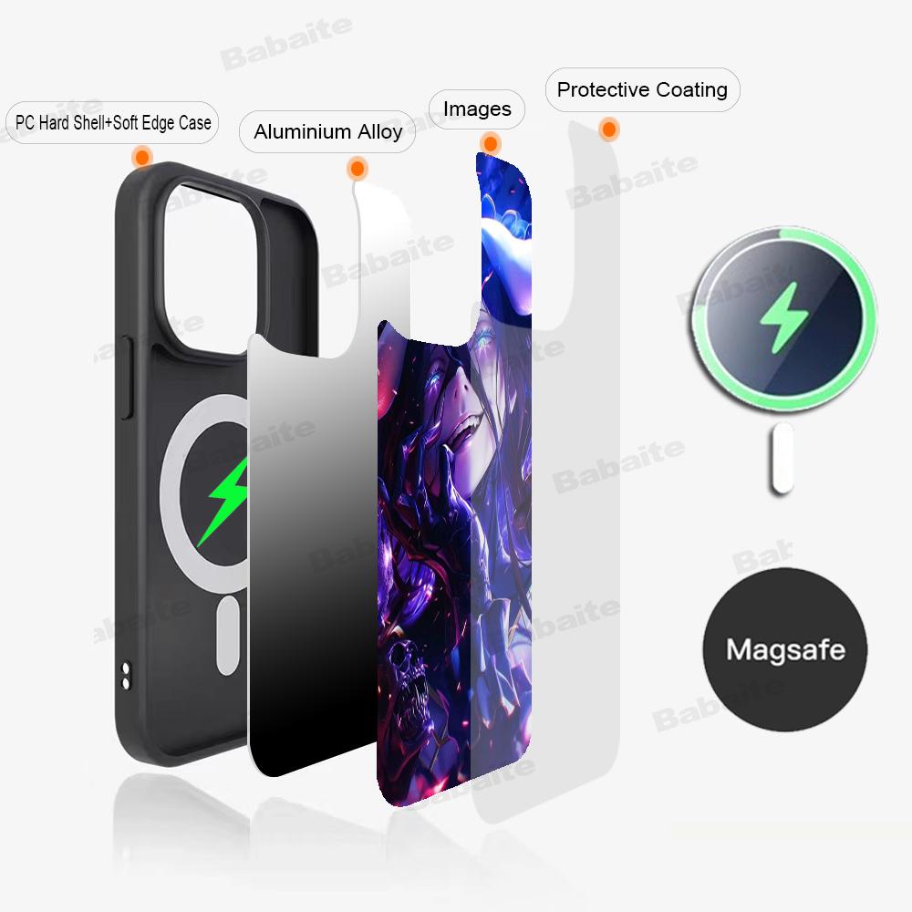 Anime Overlord Albedo Phone Case Magnetic Case For IPhone 16 14 13 12 11 15 Pro Max Plus For Magsafe Wireless Charge Cover