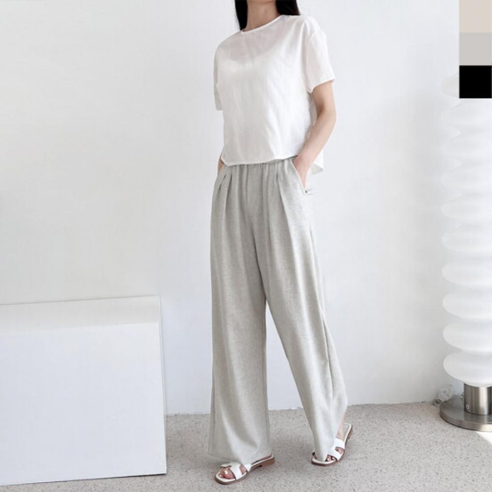 Shop Women Banding Pleated Linen Wide Pants Wdm Wpt Kyi80173