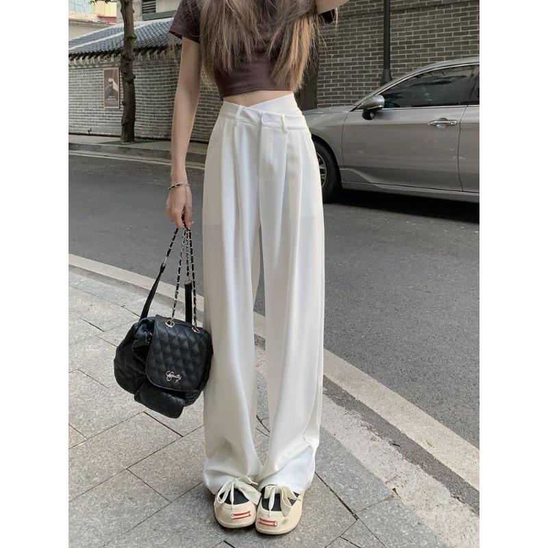 

Широкие брюки больших размеров, женские летние драпированные костюмные брюки, повседневные прямые брюки с высокой талией 4XL белый