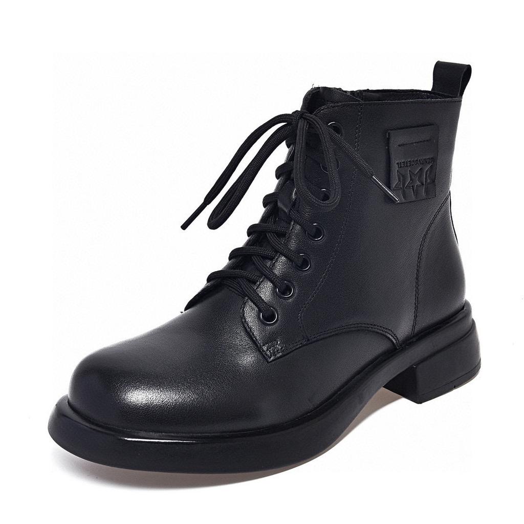 Flat-bottomed Martin Boots Women's Boots  New First-layer Cowhide Lace-up Short Boots Comfortable Warm Cotton Boots Women's Leather Boots