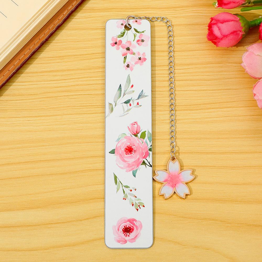

Cherry Blossom Pendant Bookmark Watercolor Flower Bookmark Metal Book Mark Elegant Stainless Steel Bookmark For Students розовый