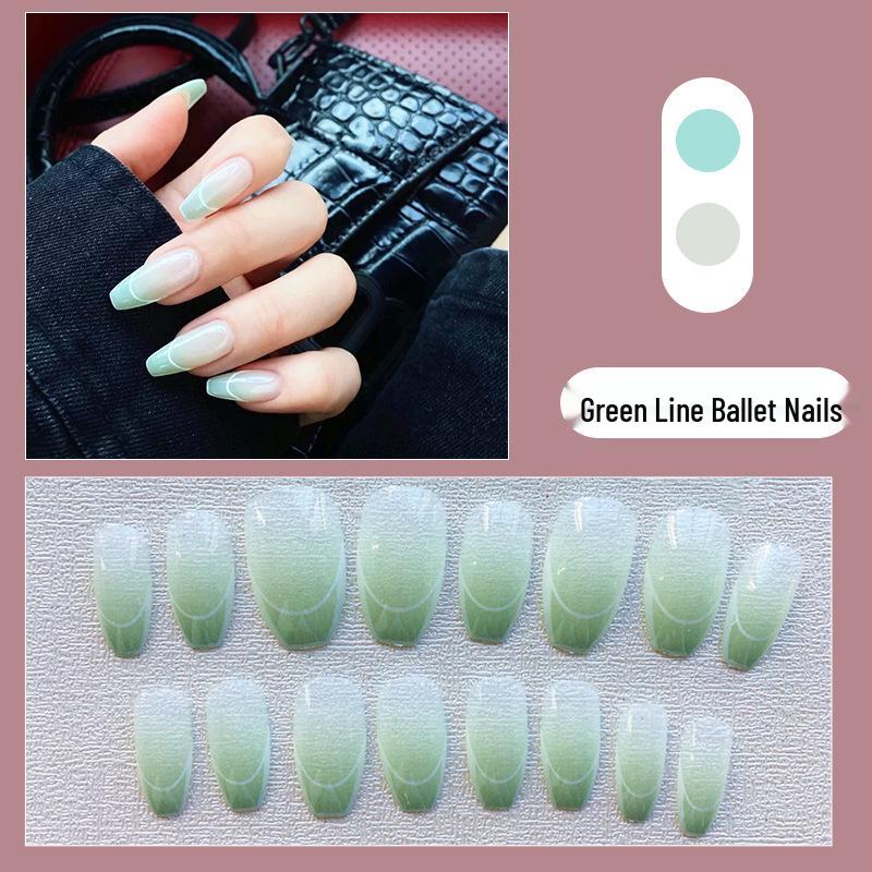 

Мятно-зеленый градиентные накладные балетные ногти - Средняя длина, Съемный маникюр