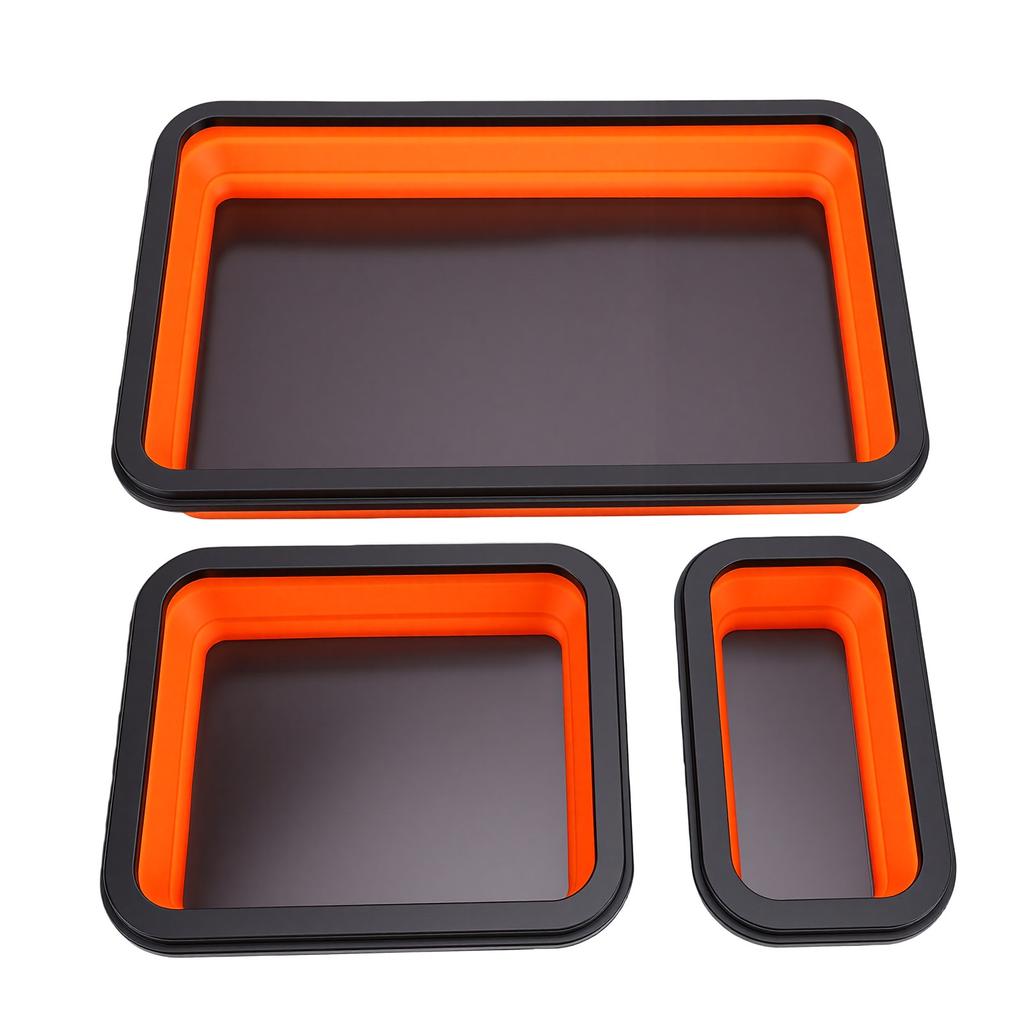 3PCS Collapsible Magnetic Parts Tray Set Foldable Tool Storage Organizer Magnetic Tray for Organizing Screw Bolts Nuts