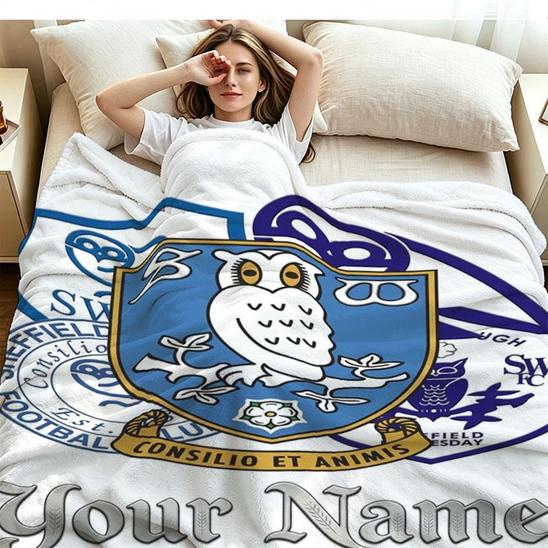 1PC Sheffield Wednesday Football Club Custom Name Patterned Flannel Blanket Suitable For All Seasons for Home Decor Warmth and Comfort Gifts Holiday P