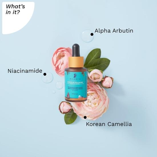 PILGRIM Niacinamid 5 % + Alpha-Arbutin 1 % Hautklärendes Serum gegen Akne | Alle Hauttypen | Für Männer und Frauen | Vegan und tierversuchsfrei | 30 ml
