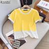 ZANZEA Womens Casual Crochet Patchwork Summer Short Sleeve T-Shirts