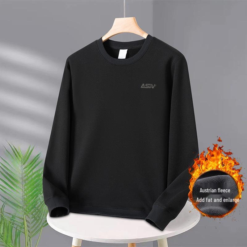 Men's Plus Size Thick Velvet Round Neck Hoodie - Autumn/Winter Trendy Loose Fit Long Sleeve Casual Top
