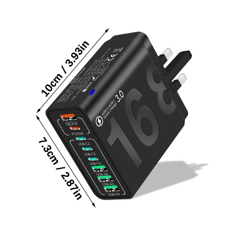 150W Multi Port USB Charging Adapter Fast Charging Wall Adapter Type C USB Travel Charging Adapter For Mobile Phone
