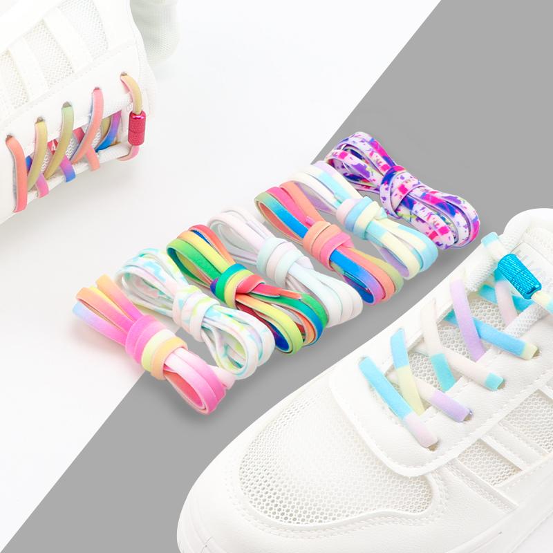 Kleurrijke Schoenveters zonder Strikken Elastische Veters Sneakers Regenboog Rond Tennis Schoenveters zonder Strikken Kinderen Volwassenen Hardloopschoenen Accessoires
