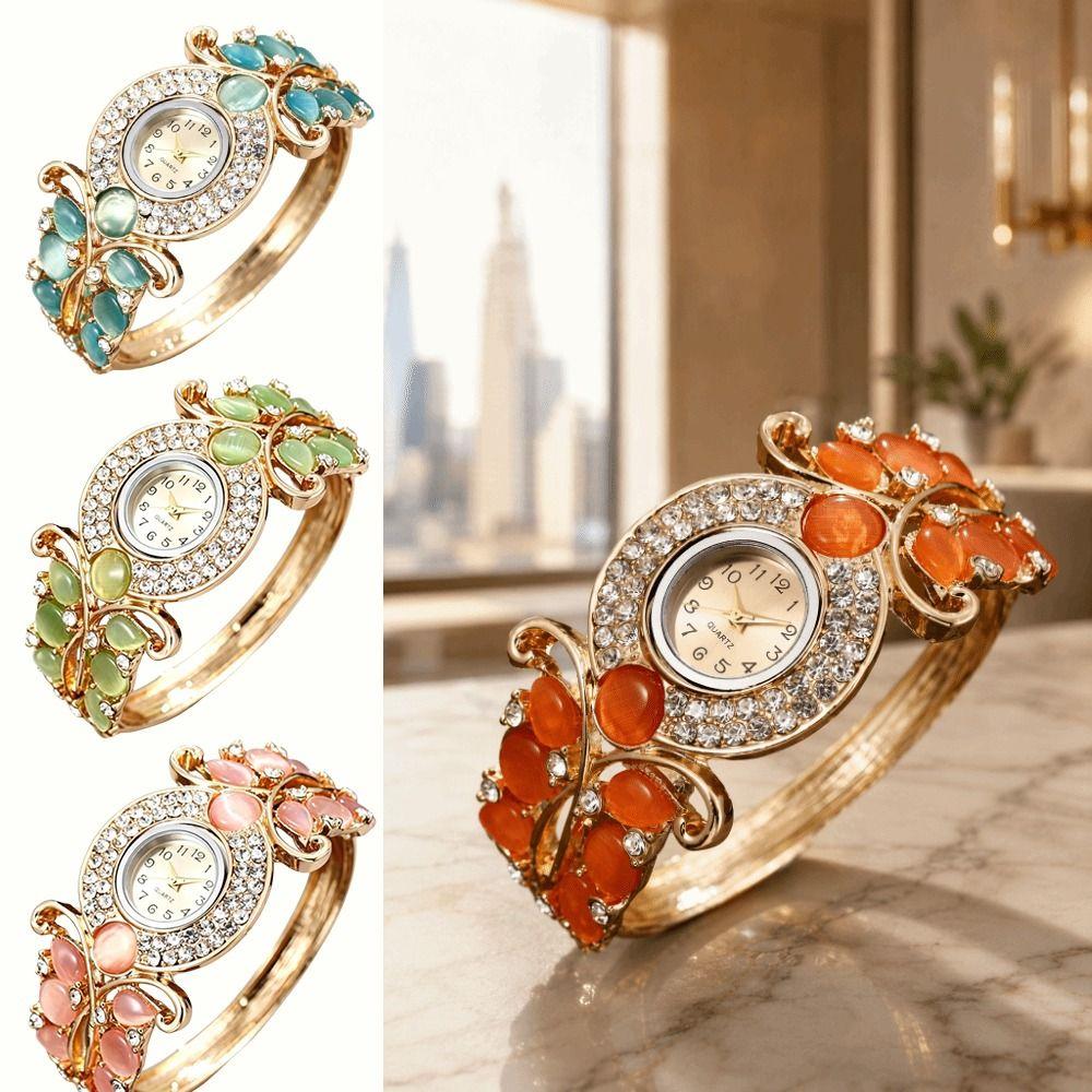 Round Dial Ladies Wristwatch Rhinestone Bracelet Bracelet Watch Vintage Watch Elegant Wear