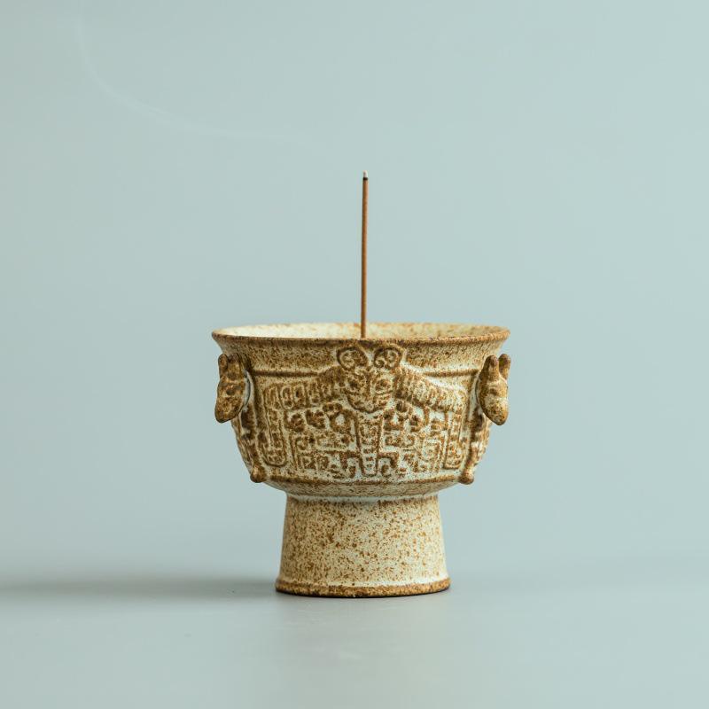 Dragon Tiger Zun Ceramic Incense Burner: Retro Aroma Diffuser and High-Footed Incense Holder