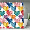Colorful Heart Print Bathroom Set: Includes 12 Free Hooks, Waterproof Shower Curtain, Non-Slip Bath Mat, Toilet Seat Cover, Bath