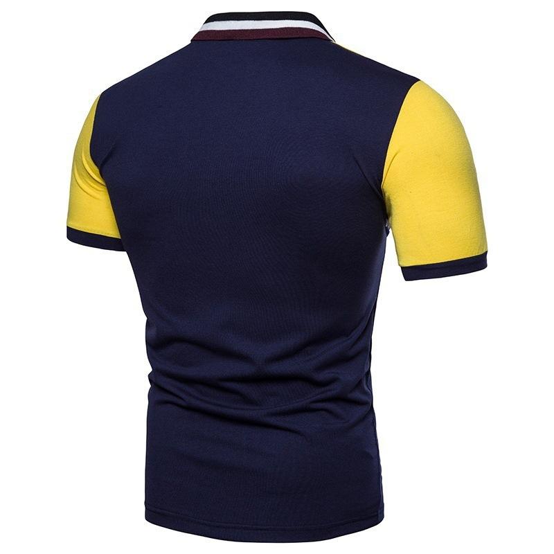Men's Casual Patchwork Versatile Screw Neck Color Blocked Loose Short Sleeved Fashion Polo Shirt