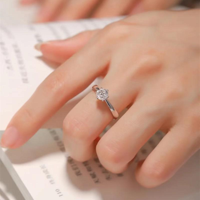 S925 Sterling Silver Moissanite Six-Prong Zircon Engagement Ring for Women – Romantic Bridal Jewelry