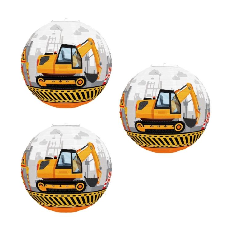 3Pieces Construction Themed Paper Lamp Hanging Decoration for Boy Birthday Party Children Room Decoration
