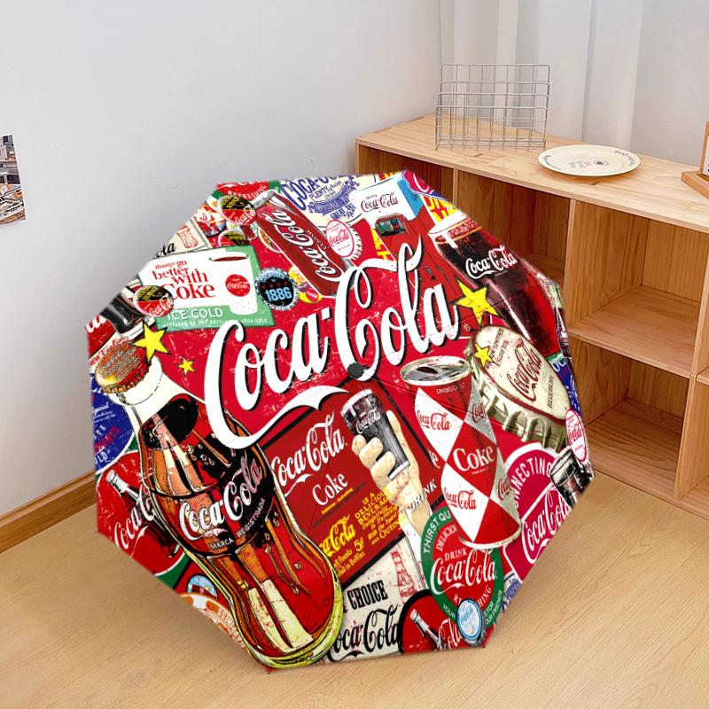 1PC Coca-cola Christmas Delivery Automatic Umbrella - Suitable Travel Outdoor Portable Umbrella Birthday Gift Daily Essentials