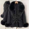 Cappotto Elegante Dimagrante in Cashmere Double-Face Autunno/Inverno 2025 con Pelliccia Sintetica di Volpe e Vita Cintureggiata