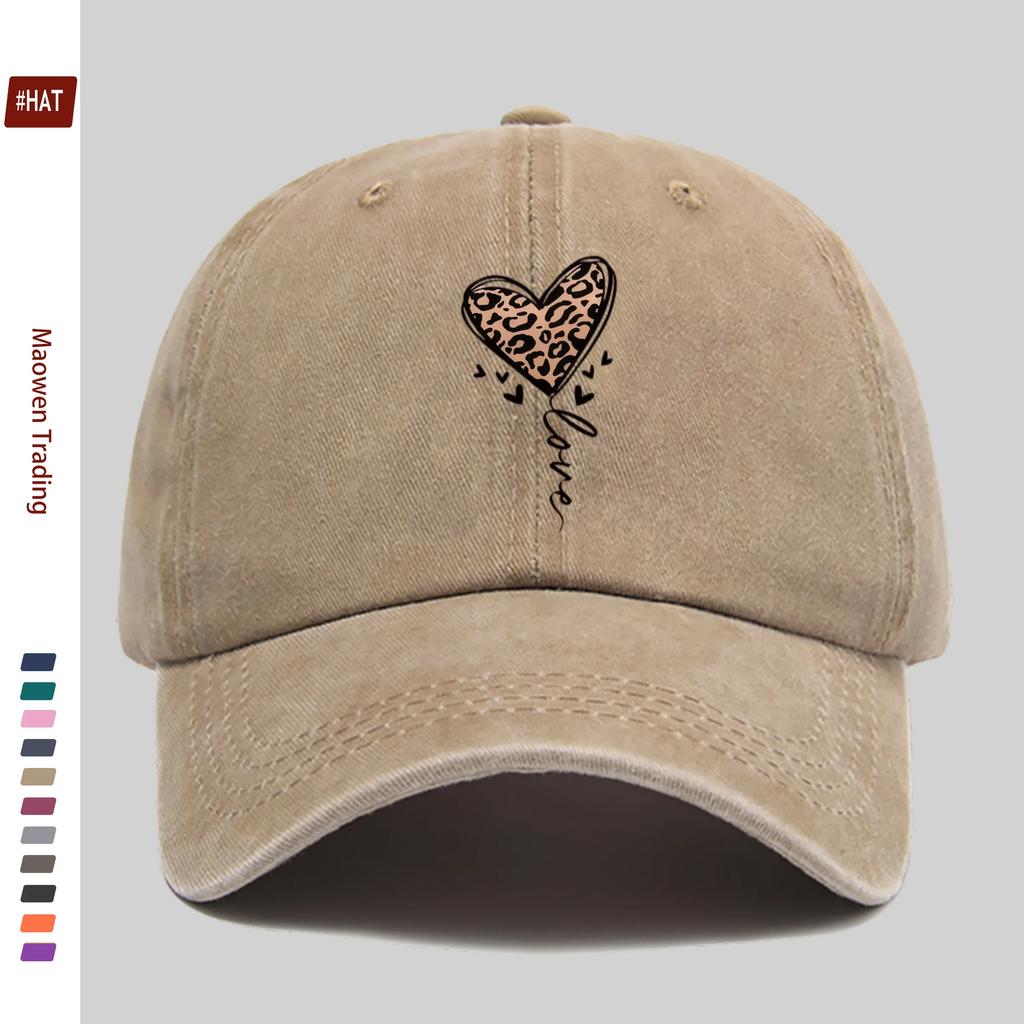 PC Leopardenmuster Herzmuster Baseballkappe Atmungsaktiv Leicht HipHop Hut mit Liebesmuster Damenmode Sonnenhut Alles