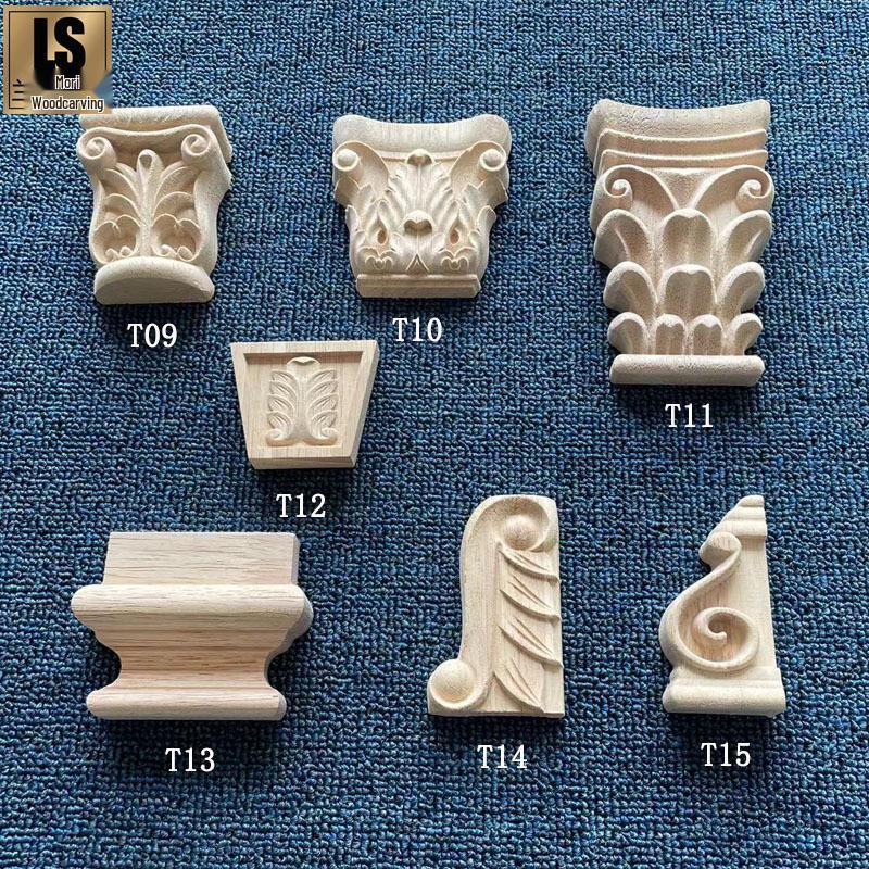 Sino-European Style Wood Carved Column Capital - Floral Decor for Cabinet, Window, Fireplace, and Furniture Model T14: 5x8x0.8 cm