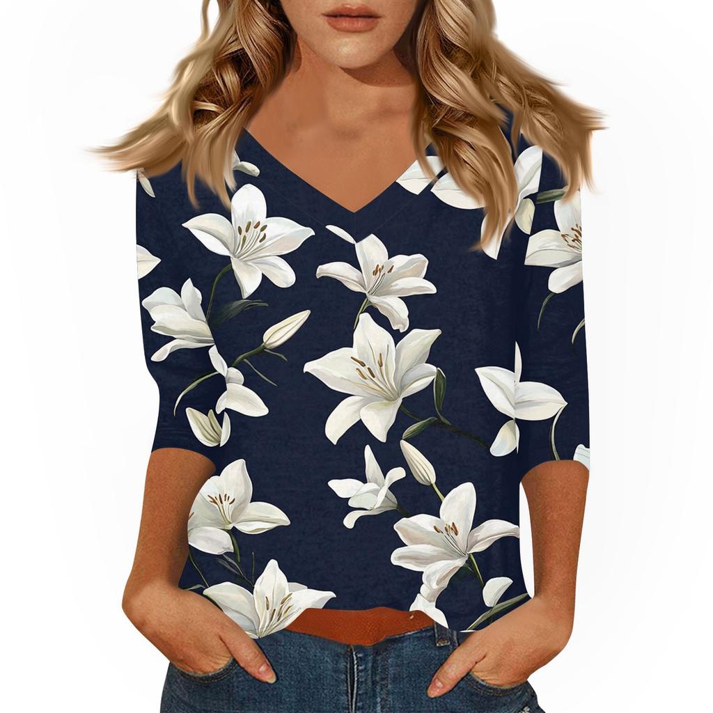 Women's Casual 3/4 Sleeve T-Shirts V-Neck Tops