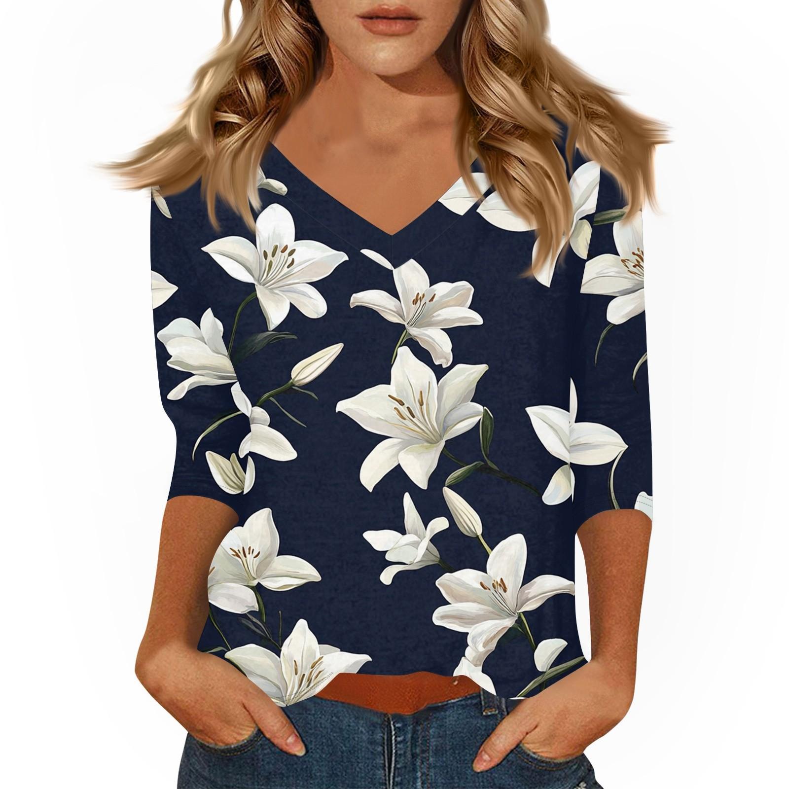 

Женские повседневные футболки с рукавом 3/4, топы с V-образным вырезом XL