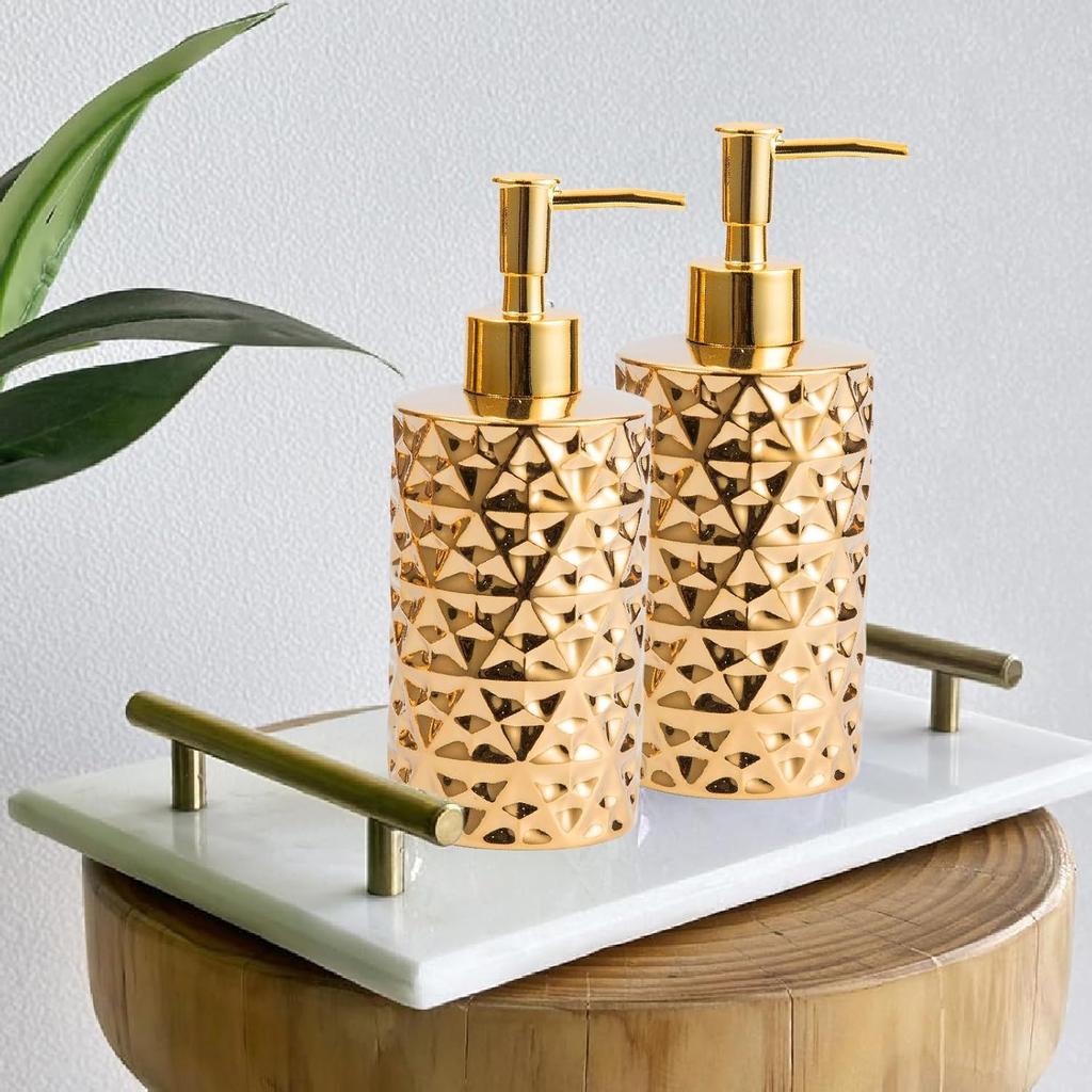 Gold Bathroom Countertop Soap Dispensers,Luxury 12 oz Refillable Soap Dispenser Bathroom,Brushed Gold Ceramic Hand Lotion Dispenser Soap Dispenser