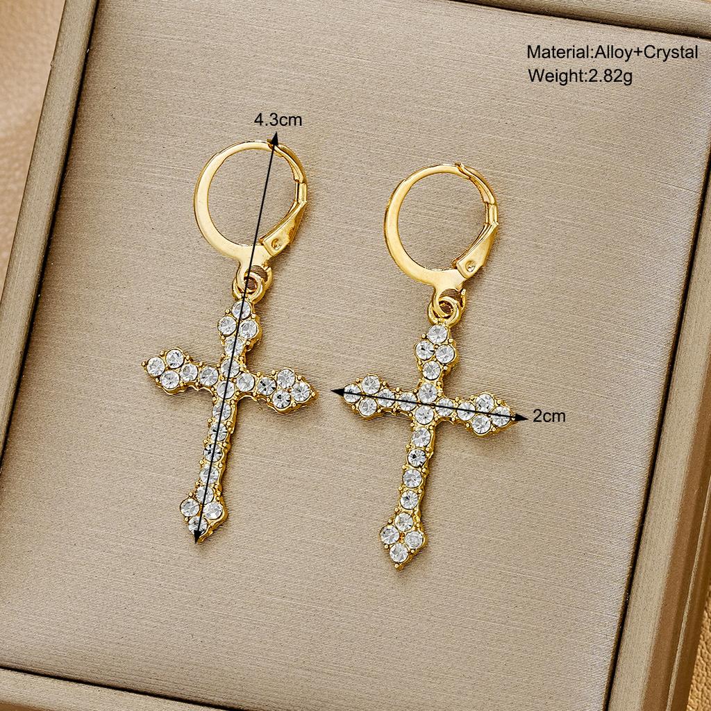 Boucles d'oreilles croix gothique Y2K strass Kpop cristal zircon croix pendantes pour femmes boucles d'oreilles grunge Egirl accessoires en zircon