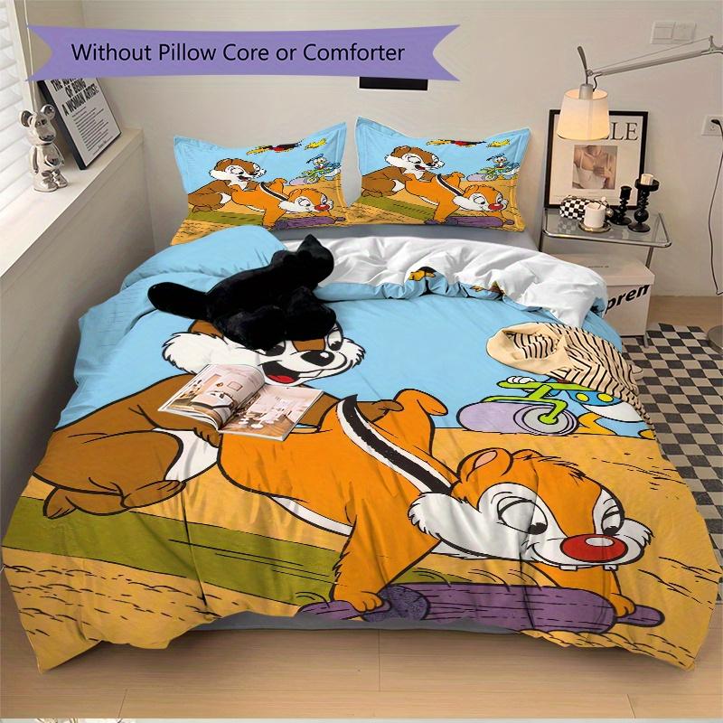 3pcs Weeding Chip & Dale Design Bedding Set Includes 1 Quilt Cover and 2 Pillowcases, Comfortable Bedding with Stylish Design for Bedroom.S093