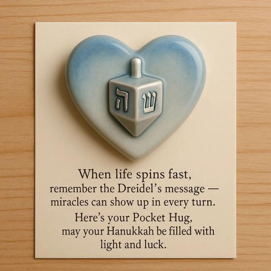 Hanukkah Pocket Hug with Positive Card Emotional Support Love Heart Pigeon Dreidel Star Menorah Pocket Token Decoration Inspirational Encouragement