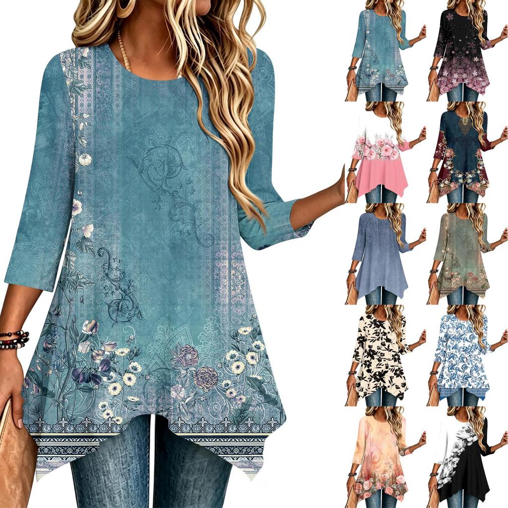 Women's Fashion Casual Three-Quarter Sleeve Pullover Top for Everyday Wear