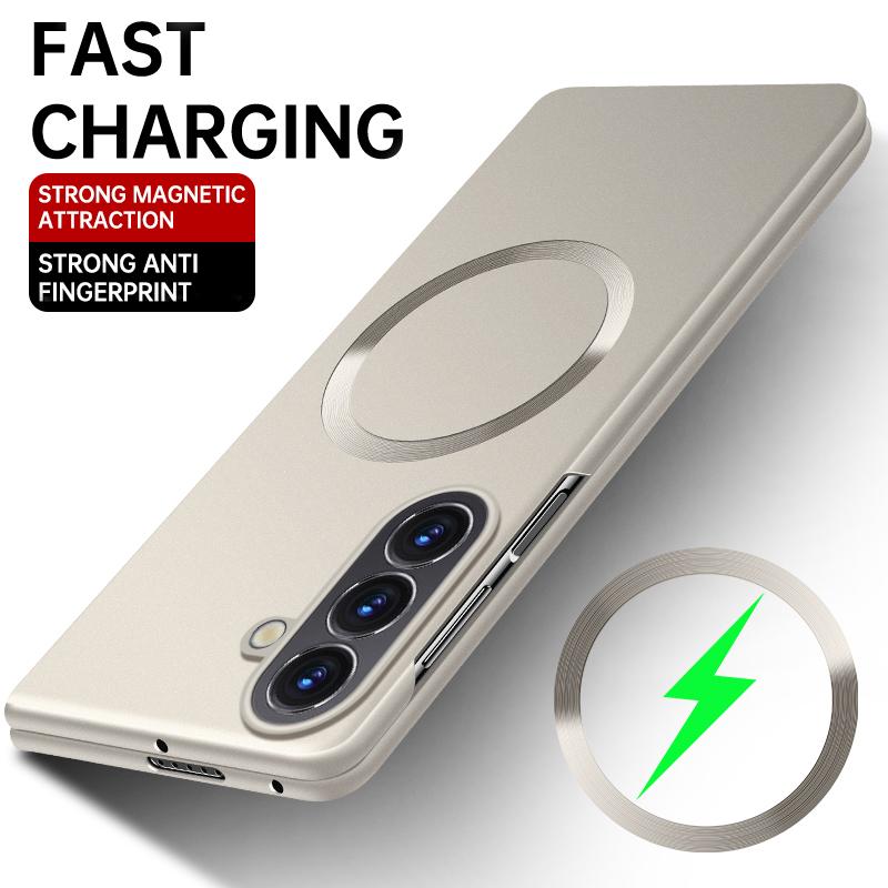 Luxury Plating Matte Metal Magnetic Phone Case For Samsung Galaxy Z Fold 7 Fold8 5 4 3 Fold6 for Magsafe Slim PC Bumper Cover