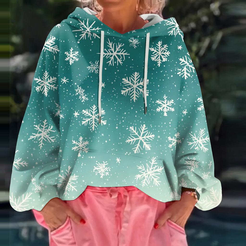 Women's Christmas Printed Loose Casual Long Sleeved Hooded Sweatshirt