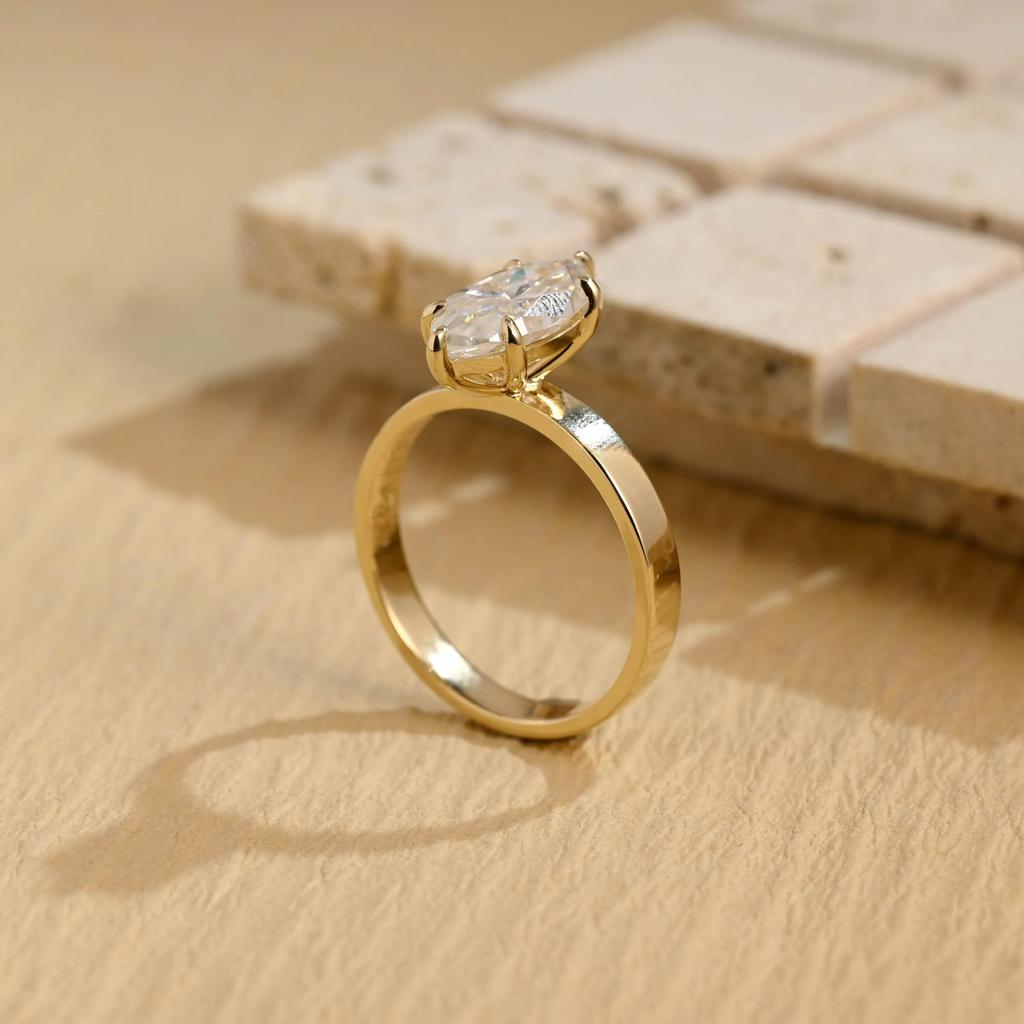 Marquise Cut Moissanite Engagement Ring, 3mm Width Solitaire Ring, Promise Ring, Anniversary, Birthday, Valentine’s Gift for Her