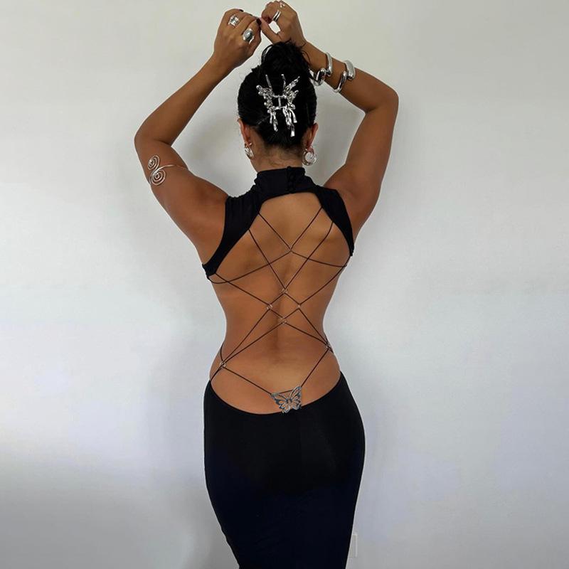 Vestito sexy con fiocco senza schienale, temperamento estivo da donna, abito speziato