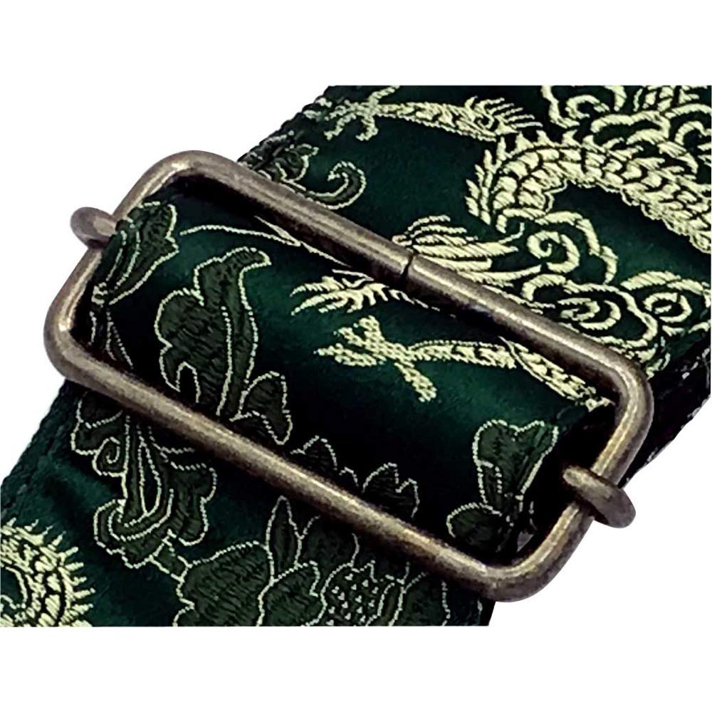 Spice Note Dragons & Flowers Jacquard Guitar Strap, Made In Japan, Green, ES-PJ50DFGRN (Total Length: 820mm-1450mm)