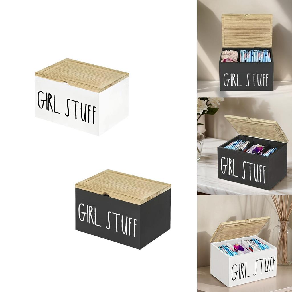 Tampon Holder for Bathroom Creative Farmhouse Decorative Wooden with Hinged Lid for Bathroom Accessories Pad Organizer Case