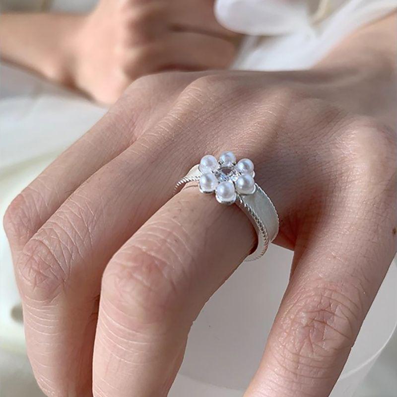 Luxurious Pearl Drip Glaze Milky White Flower Ring - Stackable & Exquisite Women s Jewelry Adjustable Open