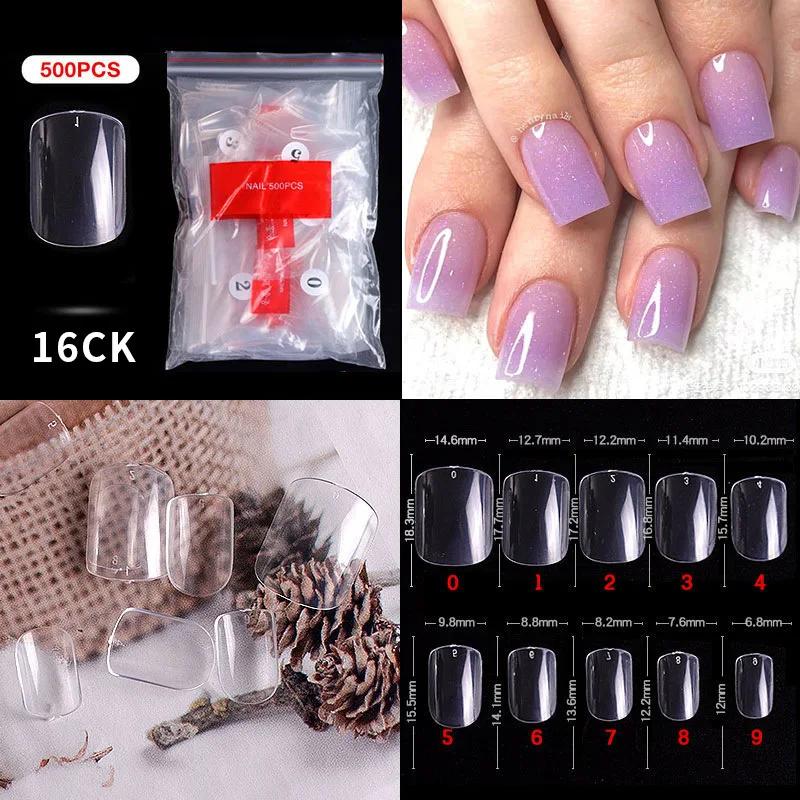 500pcs/bag Coffin False Nail Tips Clear Ballerina Stiletto Rounded Square Acrylic Fake Nails Extension System UV Gel Manicure