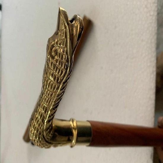 

Складная деревянная трость с латунной ручкой в виде змеиной морды – 3-складная трость, подарок для папы