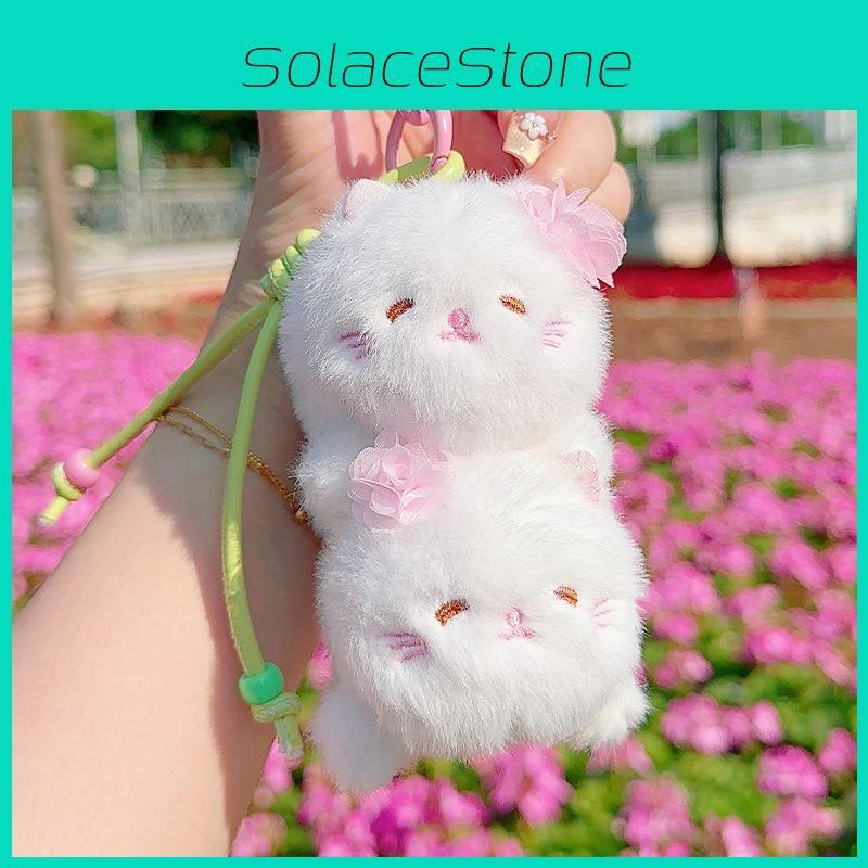 Creative Blossom Cherry Kitten Bear Rabbit Overlapping Plush Doll Pendant