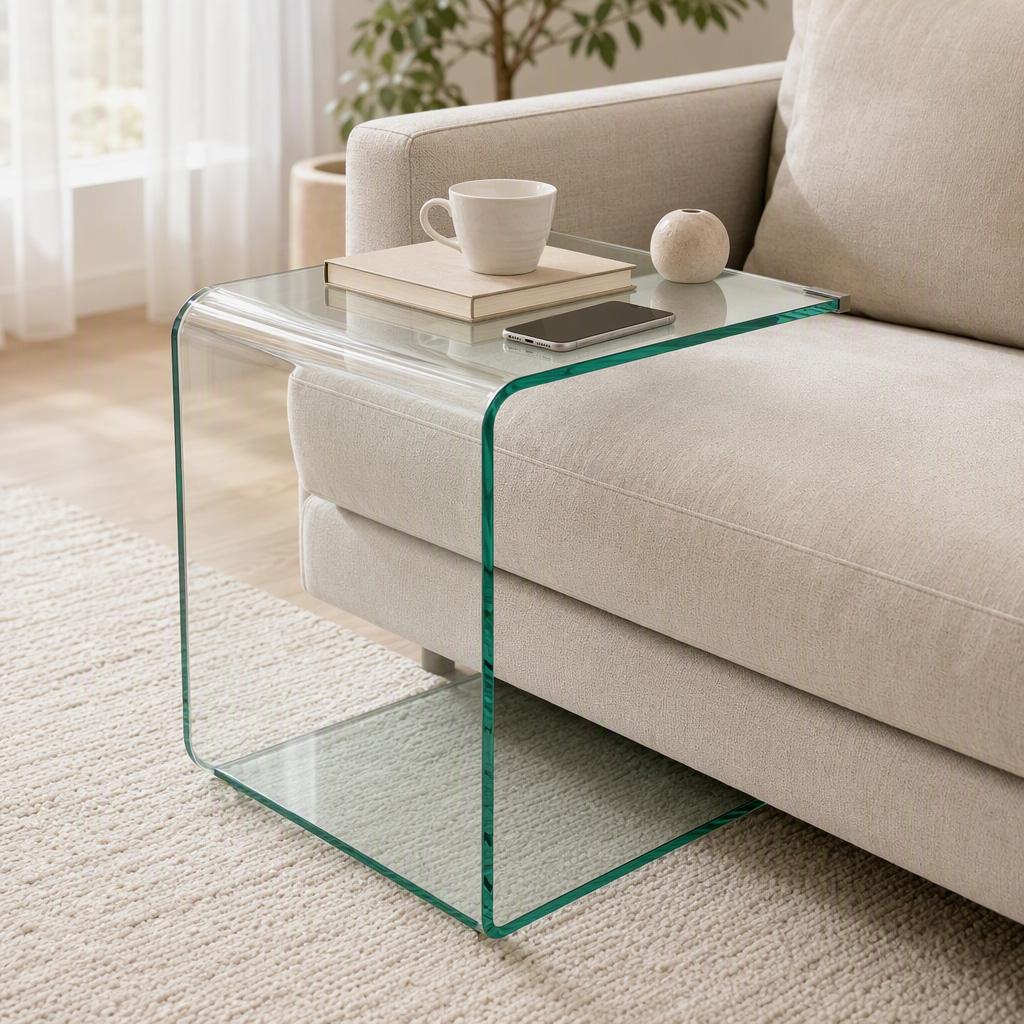Glass Coffee Table, Rectangular, Tempered Glass, Rounded Edges, Transparent