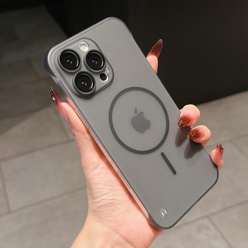 

Безрамный прозрачный матовый чехол Magsafe для iPhone 16 Pro 15 Pro Max 14 13 12 11 тонкий жесткий ПК ударопрочный беспроводной зарядный магнитный чехол для телефона iPhone 14 Pro Max чёрный