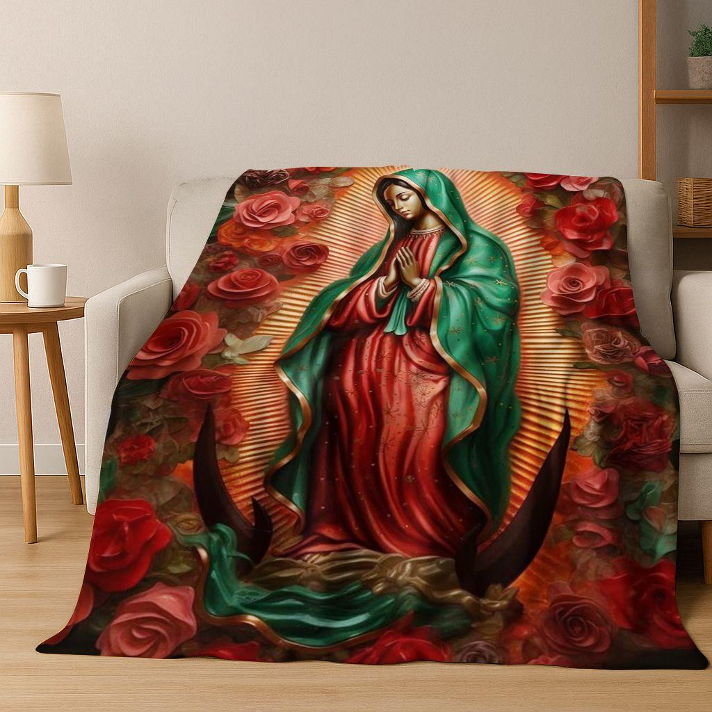 26 Style Faith Virgin Mary Jesus Blessed Flannel Blanket,Cozy Soft Throw Blanket for Home Bedroom Bed Sofa Picnic Cover Gift Kid