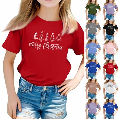 Camisetas de Natal para Menino e Menina Infantil Top Infantil Camiseta de Manga Curta Estampada para Meninos e Meninas