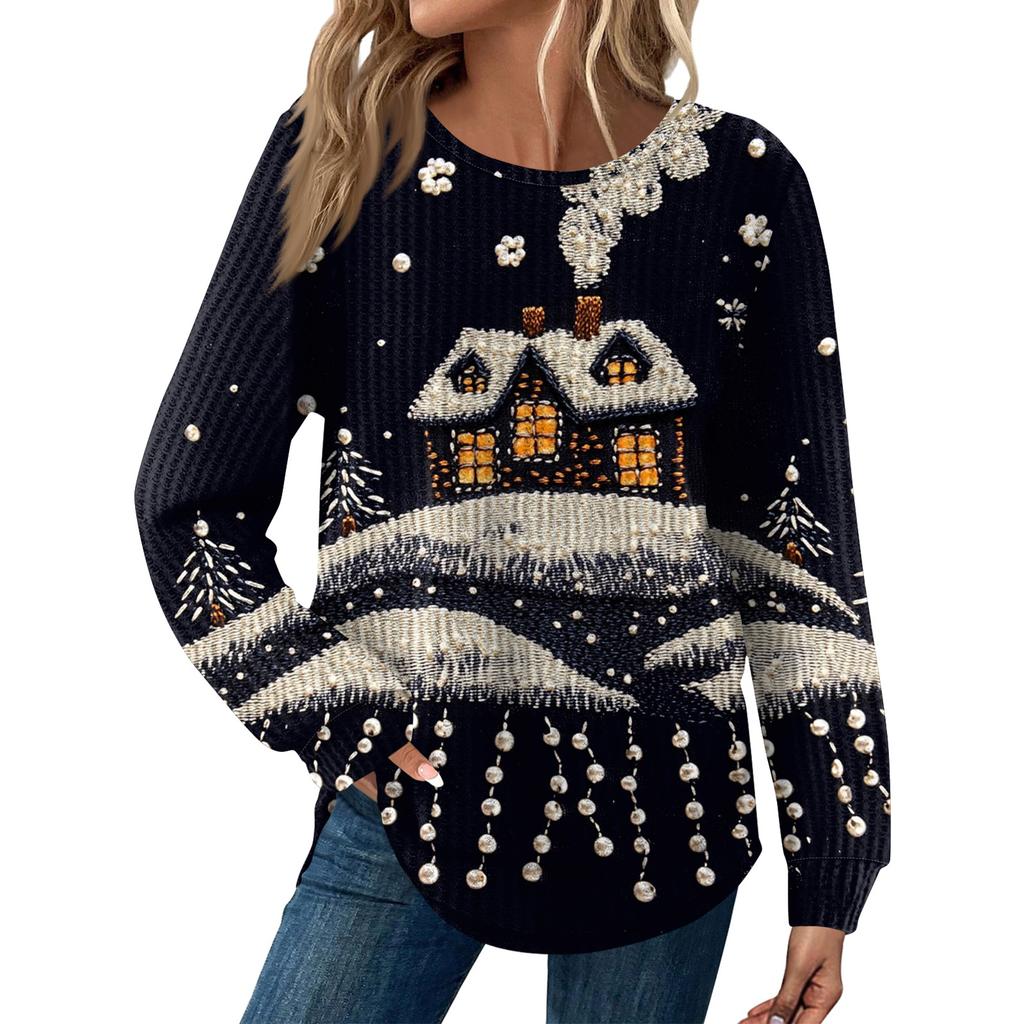 Dámská móda Dlouhý rukáv Vánoční Volný Dlouhý rukáv Kulatý výstřih Ležérní Top